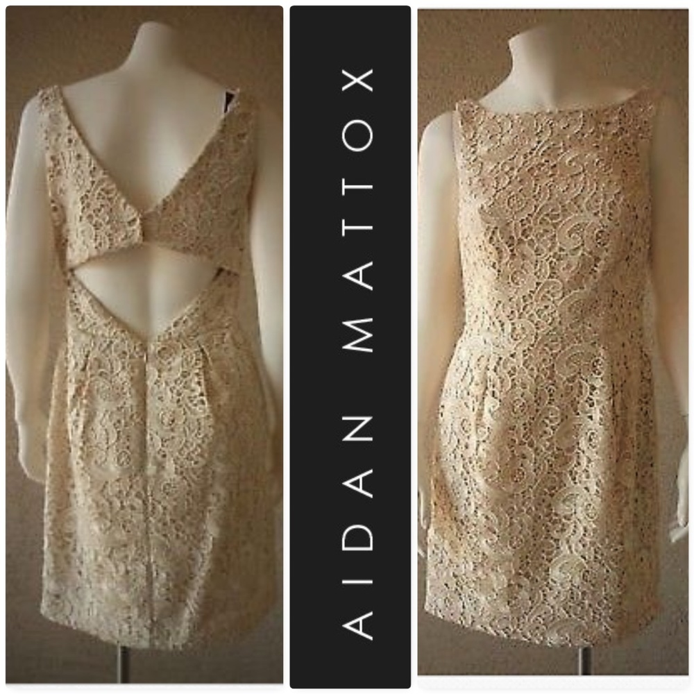AIDAN MATTOX Champagne Lace Dress Open Back - Picture 1 of 7